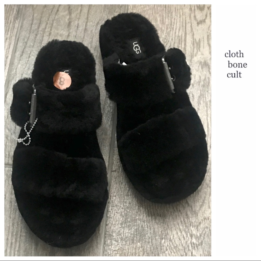 ✨New✨ UGG Black Fuzz Yeah Birkenstock-Style SLIDES - Picture 5 of 16